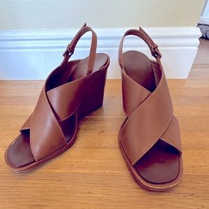 Tory Burch caramel sling back wedges
